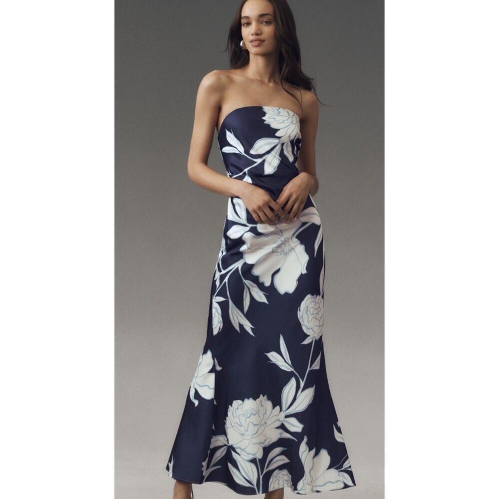 Anthropologie Significant Other Lucile Strapless Dress Size 4 Floral Blue Maxi